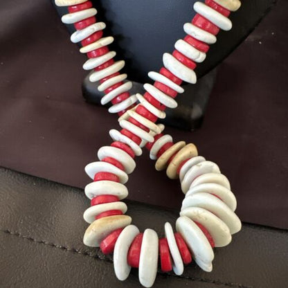 Navajo Sterling Silver Blue Howlite & Red Coral Necklace | Authentic Native American | 30"