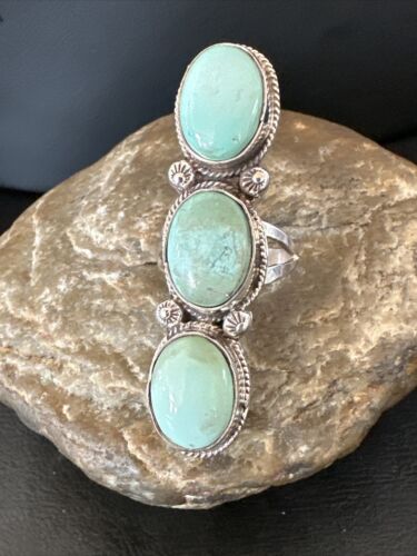 Navajo Blue Dry Creek Turquoise Multi-Stone Ring | Authentic Native American Sterling Silver | Sz 10.5 | 16729