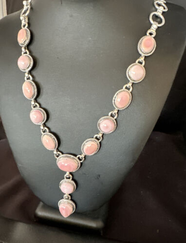 Navajo Pink Conch Lariat Necklace | Sterling Silver Pendant | 23" | Authentic Native American Jewelry | 15456