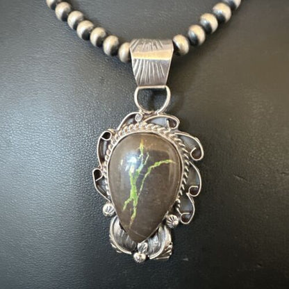 Navajo Green Boulder Turquoise Pendant Necklace | Sterling Silver | Men's Women's | 16135