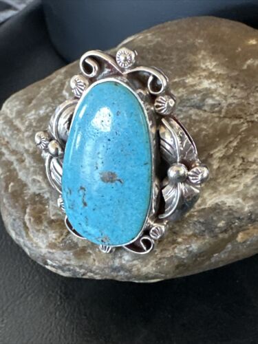 Men's Blue Kingman Turquoise Ring | Navajo Sterling Silver | Sz 10 | Authentic Native American Handmade | 15519