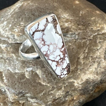 Men's and Women's Wild Horse Turquoise Navajo Ring | Sterling Silver | Sz 8 | Authentic Native American Handmade | 17351