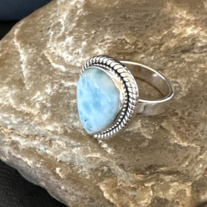 Navajo Blue Larimar Ring | Sterling Silver | Sz 6 | Authentic Native American Handmade | 16605