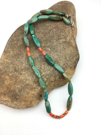 Navajo Royston Turquoise Spiny Necklace | Sterling Silver | Authentic Native American Handmade | 18" | 4774