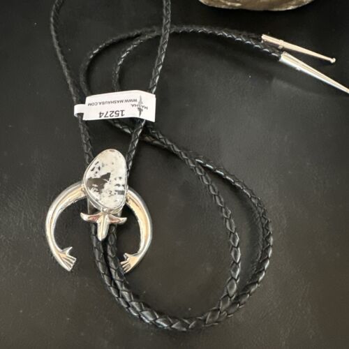 Men's Naja White Buffalo Turquoise Bolo Tie | Navajo Sterling Silver | Authentic Native American Handmade | 15274