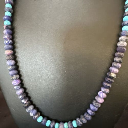 Navajo Faceted Purple Sugilite Turquoise Bead Necklace | Sterling Silver | 20" | 16453