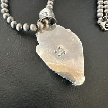 Navajo Blue Turquoise Pendant Necklace | Sterling Silver Pearls | Authentic Native American Handmade | 15648