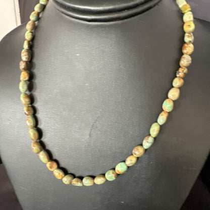 Navajo Green Royston Turquoise Bead Necklace | Sterling Silver Pearls | 18" | Authentic Native American | 15320 - Masha USA