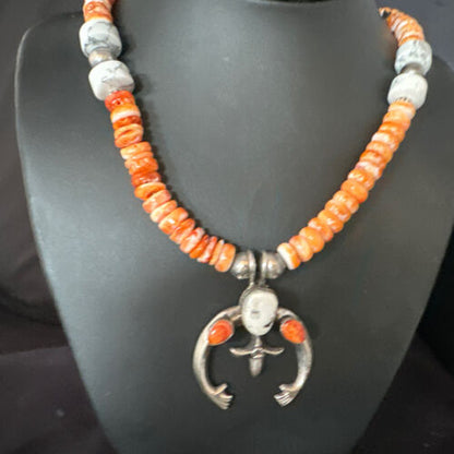 Navajo White Buffalo Turquoise Spiny Naja Pendant Necklace | Sterling Silver | 23" | 14930