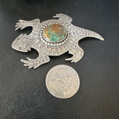 Navajo Royston Green Turquoise Horny Toad Pin | Handmade Stamped | Authentic Native American | LC 15496