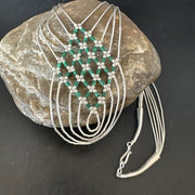 Crisscross Green Malachite Heishi Necklace | 5 Strand Liquid Sterling Silver | 22" | 15884