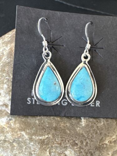 Navajo Blue Ridge Turquoise Dangle Earrings | Sterling Silver | Authentic Native American Handmade | 16513
