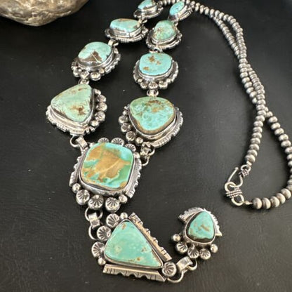 Navajo Blue Royston Turquoise Lariat Necklace | Sterling Silver | Handmade Native American Jewelry | 15271