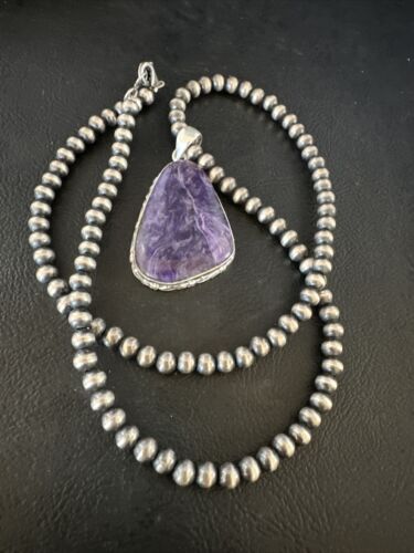 Navajo Pearls Purple Sugilite Pendant Necklace | Sterling Silver Beads | Authentic Native American Handmade | 15512