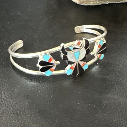 Zuni Thunderbird Bracelet | Sterling Silver Multi-Stone Inlay | Turquoise | Authentic Native American Jewelry | 15056