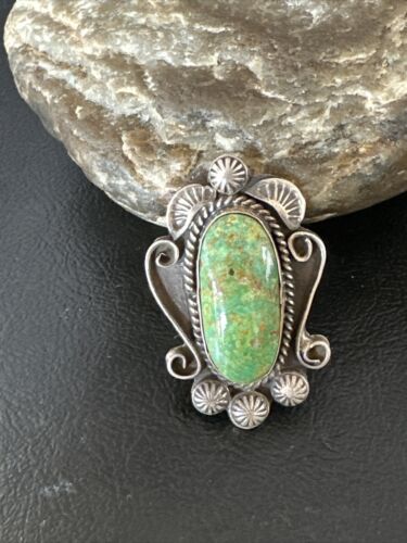 Native American Navajo Green Turquoise Ring | Sterling Silver | Sz 7.5 | 15919 - Masha USA