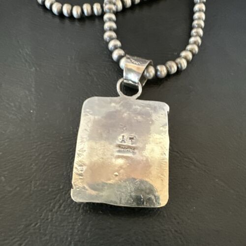 White Buffalo Turquoise Pendant | Navajo Pearls Sterling Silver Necklace | Authentic Native American Handmade | 17104