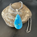 Navajo Blue Kingman Turquoise Pendant Necklace | Sterling Silver | 20" | Authentic Native American Handmade | 17000