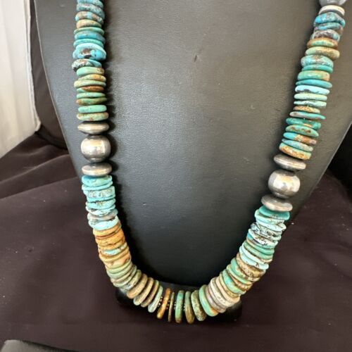 Navajo Blue Green Turquoise Necklace | Sterling Silver | Authentic Native American | 25" | 17054