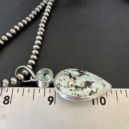 Navajo Dry Creek Turquoise Topaz Pendant Necklace | Sterling Silver | Authentic Native American Handmade | 16309