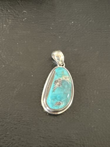 Blue Bisbee Turquoise Navajo Pendant | Sterling Silver | 1" | Authentic Native American Handmade | 17252