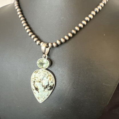 Navajo Dry Creek Turquoise Topaz Pendant Necklace | Sterling Silver | Authentic Native American Handmade | 16309