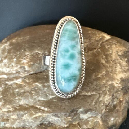 Navajo Blue Larimar Ring | Sterling Silver | Sz 7 | Authentic Native American Handmade | 17654