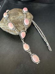 Navajo Pink Conch Lariat Necklace | Sterling Silver Pendant | 30" | Authentic Native American Handmade | 15871