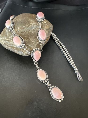 Navajo Pink Conch Lariat Necklace | Sterling Silver Pendant | 30" | Authentic Native American Handmade | 15871