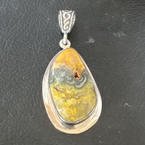 Navajo Bumblebee Jasper Pendant Necklace | Sterling Silver | Authentic Native American Handmade | 15968