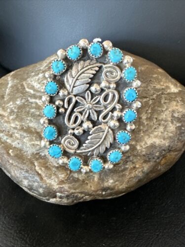 Navajo Blue Kingman Turquoise Cluster Ring | Authentic Native American Sterling Silver | Multi-Stone | Adjustable Sz 8 | 16324