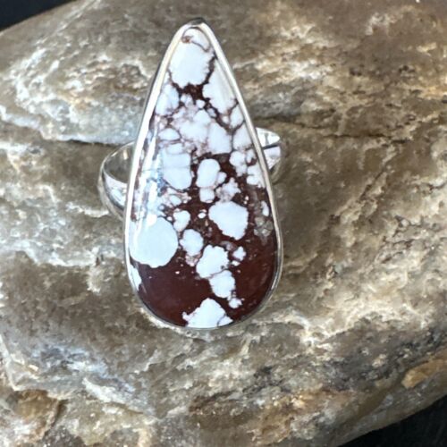 Women's Wild Horse Turquoise Ring | Navajo Sterling Silver | Sz 8 Adjustable | Authentic Native American Handmade | 15555