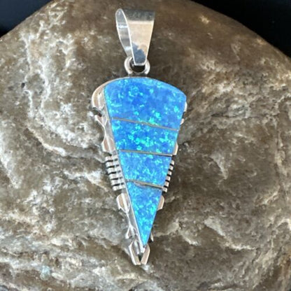 Navajo Arrowhead Blue Opal Inlay Pendant Necklace | Sterling Silver | Authentic Native American Handmade | 15677