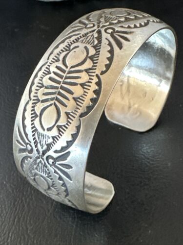 Native American Sterling Silver Navajo Stamped Cuff Bracelet | Authentic Handmade | 15984
