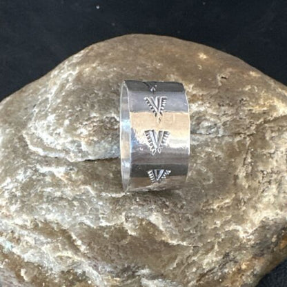Men's Wide Band Navajo Stamped Ring | Sterling Silver | Sz 12 | Authentic Native American Handmade | 14980