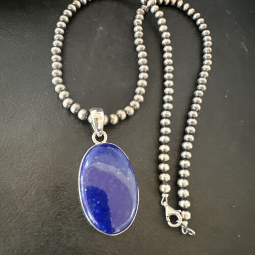 Navajo Blue Lapis Pendant with Pearls | Sterling Silver Necklace | 20" | Authentic Native American Handmade | 16661