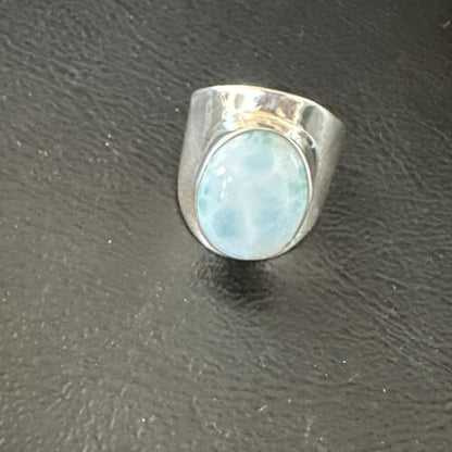 Navajo Blue Larimar Ring | Sterling Silver | Sz 7.5 | Authentic Native American Handmade | 17667