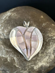 Navajo Pink Mother of Pearl Heart Pendant Necklace | Sterling Silver | Authentic Native American Handmade | 15193