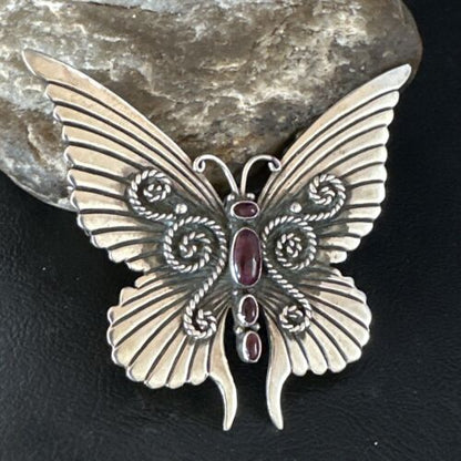 Navajo Butterfly Purple Spiny Oyster Pin Pendant | Sterling Silver | Authentic Native American Handmade | 15233