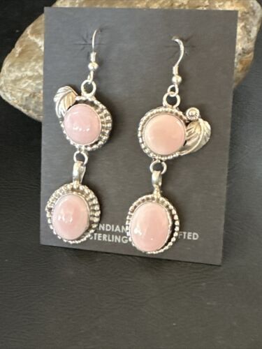 Navajo Pink Queen Conch Shell Dangle Earrings | Sterling Silver | Authentic Native American Handmade | 17216