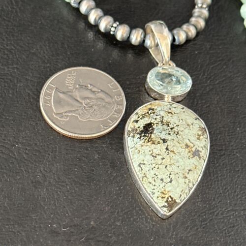 Navajo Green Turquoise Pendant Necklace | Sterling Silver | 21" | Authentic Native American Handmade | 14473