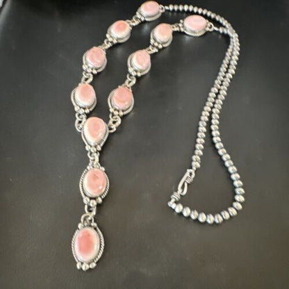 Navajo Pink Conch Lariat Necklace | Sterling Silver Pendant | 30" | Authentic Native American Handmade | 15870