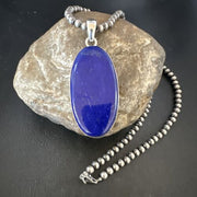 Navajo Blue Lapis Pendant with Pearls | Sterling Silver Necklace | 20" | Authentic Native American Handmade | 16666