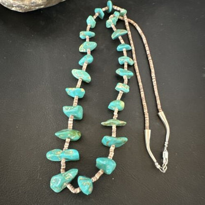 Navajo Royston Turquoise Shell Heishi Bead Necklace | Sterling Silver | 28" | Authentic Native American Handmade | 17449