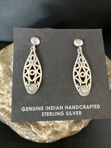 Navajo Labradorite Dangle Earrings | Sterling Silver | Authentic Native American Handmade | 15310
