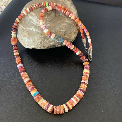 Navajo Spiny Oyster Turquoise Necklace | Sterling Silver | 22" | Authentic Native American Handmade | 10694
