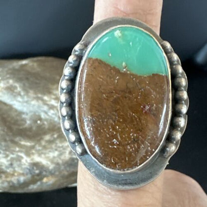 Native American Navajo Green Turquoise Ring | Sterling Silver | Sz 8 | 15917