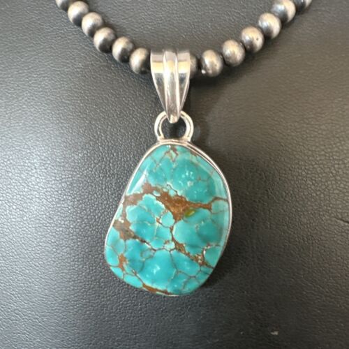 Navajo Blue Spiderweb Turquoise Pendant Necklace | Sterling Silver | Native American Handmade | 15572
