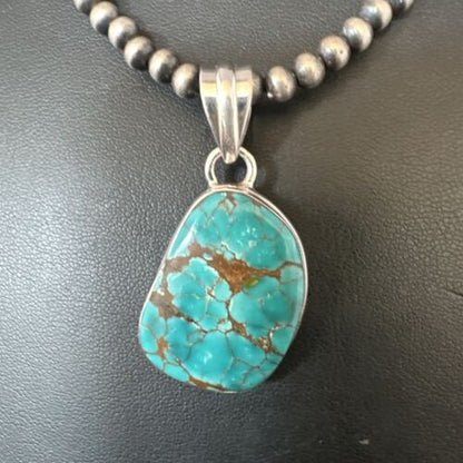 Navajo Blue Spiderweb Turquoise Pendant Necklace | Sterling Silver | Native American Handmade | 15572