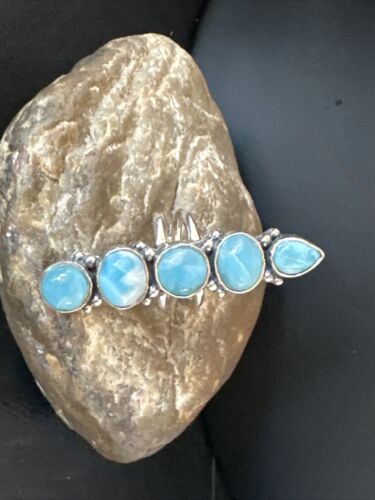 Navajo Blue Larimar Multi-Stone Ring | Authentic Native American Sterling Silver | Multi-Stone | Sz 6.5 | 15981